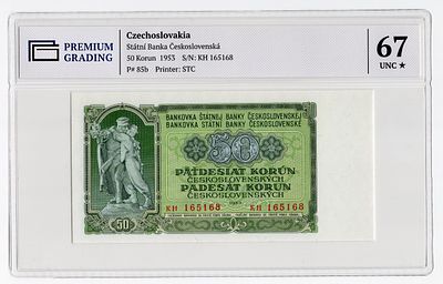 Чехословакия 50 крон 1953г в слабе PG UNC67*. Pick № 85b.