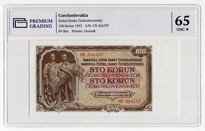 Чехословакия 100 крон 1953г в слабе PG UNC65*. Pick № 86a.