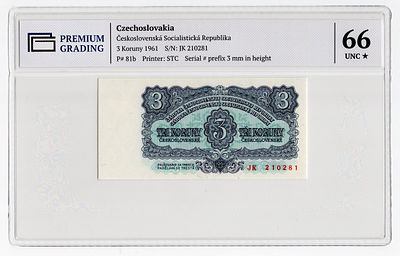 Чехословакия 3 кроны 1961г в слабе PG UNC66*. Pick № 81b.