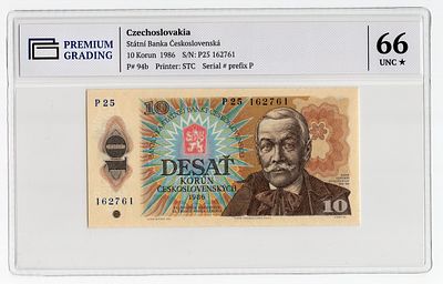 Чехословакия 10 крон 1986г в слабе PG UNC66*. Pick № 94b.