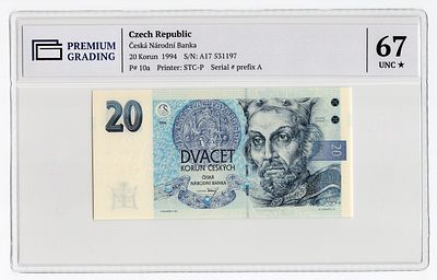 Чехия 20 крон 1994г в слабе PG UNC67*. Pick № 10a.