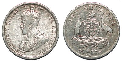 Австралия 1 шиллинг 1917г Георг V. KM# 26. Вес 5,45гр. Серебро 0.925