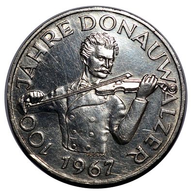 Австрия 50 шиллингов 1967г 100 лет вальсу "На прекрасном голубом Дунае". KM# 2902 Серебро 0.900 