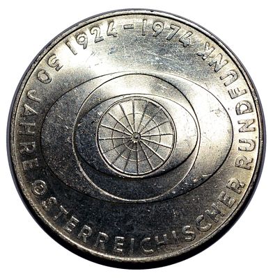 Австрия 50 шиллингов 1974г 50 лет Австрийскому радио. KM# 2922 Серебро 0.640, 20 грамм, &oslash; 34mm.