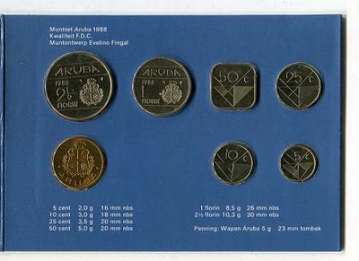 Аруба набор 1988г из 6 монет с жетоном в буклете