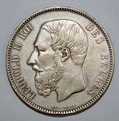 Бельгия 5 франков 1873г Леопольд II. KM# 24 Серебро 0.900, 25г