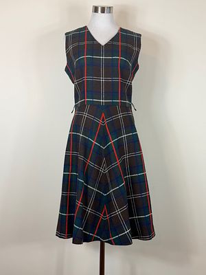 Vintage 1960s Plaid Wool Sheath Dress. approx. B 36", W 30" good vintage condition, zipper 