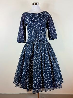 Vintage 1950s Flocked Organza Party Dress. approx B 36", W 30" good condition, see photos