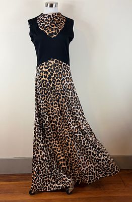 Vintage 1970s Leopard Print & Knit Maxi Dress. approx. B 36", W 27" good condition, see photos