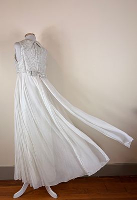 Vintage 1960s Lurex & Chiffon Evening Gown. approx. B 32" W 28" great gown, light discoloration 