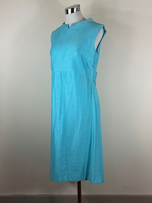 Vintage 1960s Aqua Shantung Sheath Dress. approx. B 38", W 32" good condition w/ light 