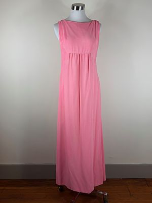 Vintage 1960s Pink Crepe Evening Gown. approx. B 34", W 32" fading/light stains throughout, see 