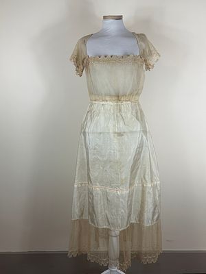 Antique 1910s Embroidered Tulle & Silk Underdress. approx. B 32" W 24" some stains/small holes 