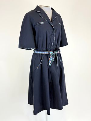 VINTAGE 1950s STYLE DAY DRESS. w/ original tie belt, B 38", W 32", good condition