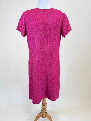 VINTAGE 1950s/60s LILY LYNN RIBBON KNIT DRESS. B 42", W 40", few small mends up to 0.75", see photos