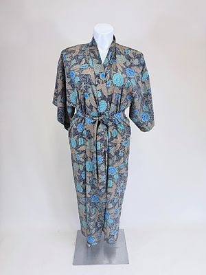 INDONESIAN PATTERNED & PAINTED ROBE. L 51", good condition