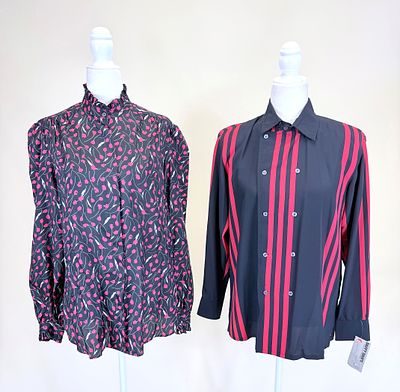 TWO DESIGNER BLOUSES, 1980s. SH-SH both 17", both in good condition, see photos