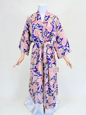 PRINTED SILK EXPORT KIMONO, 1920s. L 50", seam openings, tide marks, see photos. Provenance: The 