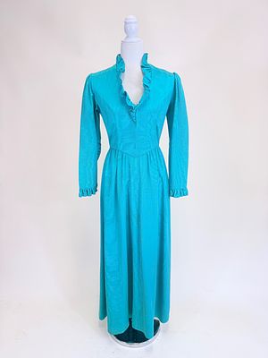 TEAL MOIRE EVENING DRESS, 1940s. B 35", W 25", staining, see photos
