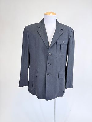 GIANFRANCO FERRE BLACK LINEN JACKET, LATE 1980s-1990s. SH-SH 22", L 33", good condition, see photos