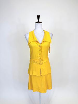 BIBA CREPE THREE PIECE ENSEMBLE, 1968. B 32", W 24", skirt W 27", spot stains, see photos. 