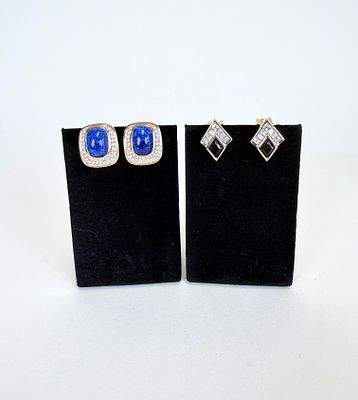 TWO PAIR DIOR EARCLIPS. Square clips in great condition, triangular pair w/ light wear, see photos