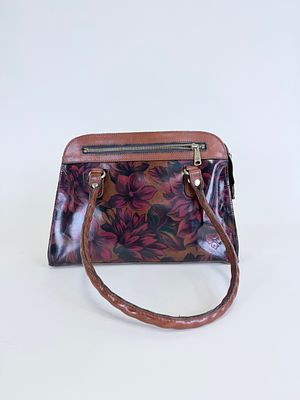 PATRICIA NASH FLORAL LEATHER HANDBAG. Light wear/staining to bottom, good condition, see photos