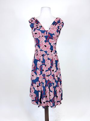 MOSCHINO FLORAL PRINTED PARTY DRESS, LATE 1990s- EARLY 2000s. B 34", W 27", slight underarm 