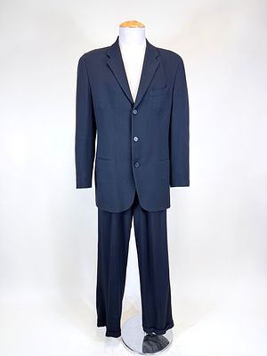 ARMANI WOOL BLEND MEN'S SUIT, 1985. SH-SH 19", L 31.5", pant W 32", wear spot center back jacket 
