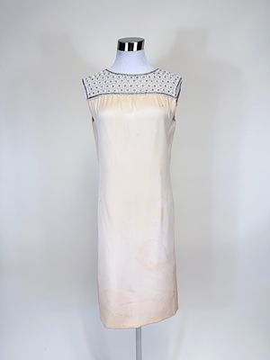 BEADED & RHINESTONE EMBELLISHED EVENING SHEATH, 1960s. B 36", W up to 34", spot stains, see 