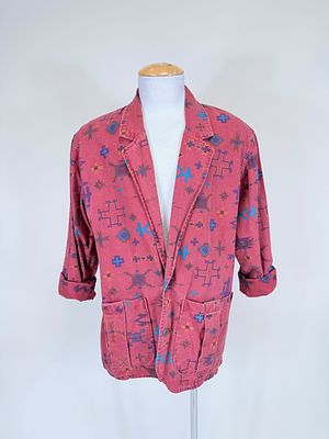 STARBLAST MOTIF PRINTED DENIM JACKET. SH-SH 21", L 32", good condition. Provenance: The M. 