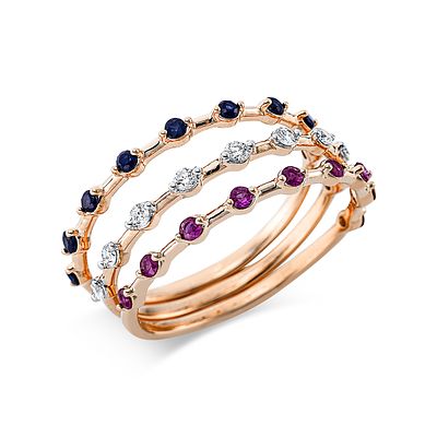 Ring 0,47 ct. Rubies, Sapphires, Diamonds 750 Rose gold 18 kt. Product Description:
Material: