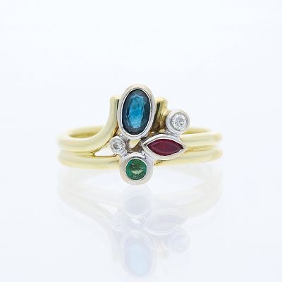 Ring 0,53 ct. Sapphires, Rubies, Emeralds, Diamonds 585 Yellow gold 14 kt. Product Description: 