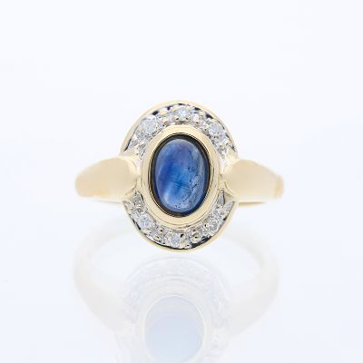 Ring 1,56 ct. Sapphire, Diamonds 585 Yellow gold 14 kt. Product Description: 
Material: Yellow 