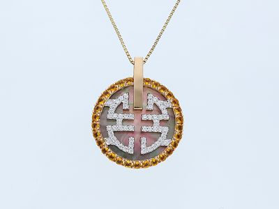 Halskette mit Anh&auml;nger Citrin, Diamanten 585 Ros&eacute;gold Silber. Artikelbeschreibung: 
Material: 