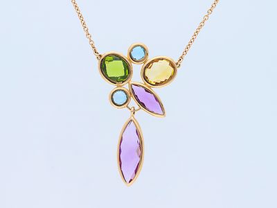 Collier Citrine, Topase, Peridote, Amethyste 585 Ros&eacute;gold 14 Karat. Artikelbeschreibung: 