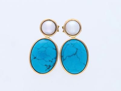 Ohrstecker 8,00 ct. T&uuml;rkise, Zucht Perlen 585 Rose Gold 14 Karat. Artikelbeschreibung: 