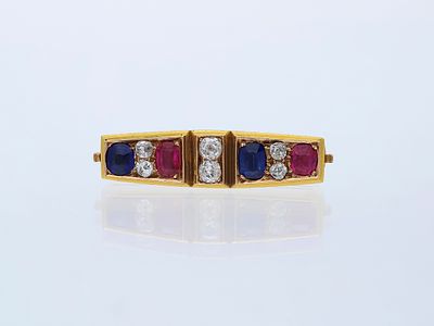 Brosche 2,40 ct. Rubin, Saphir, mehrere Diamanten 585 / 14 Karat. Artikelbeschreibung: 
Gewicht: 