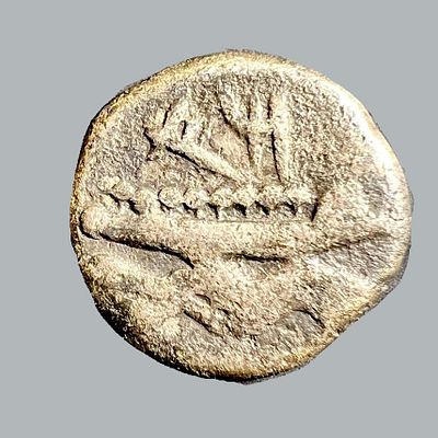 Arados, 5th century BCE. Silver drachm, 3.16 gr. Obv: Head of Melkarth. Rev: War Galley to 