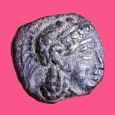 Jerusalem, 4th century BCE. Silver obol, 0.777 gr; 8.7 mm in diam. Obv: Head of Athena to r. 
