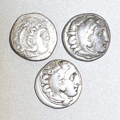 A LOT OF 3 SILVER DRACHMS OF ALEXANDER THE GREAT, 336 - 323 BCE. Each ca 4.0 gr. About Very 