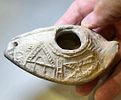 A Samaritan Terracotta Oil Lamp Depicting on Both Sides a Shrine, a Comb and a Trimmer. . 6th - Image - 2