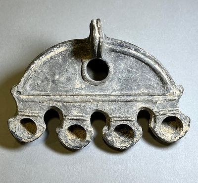 A Very Rare Southern-Type Gray Terracotta Oil Lamp for 4 Flames. 1st - 2nd century CE. 10.7 