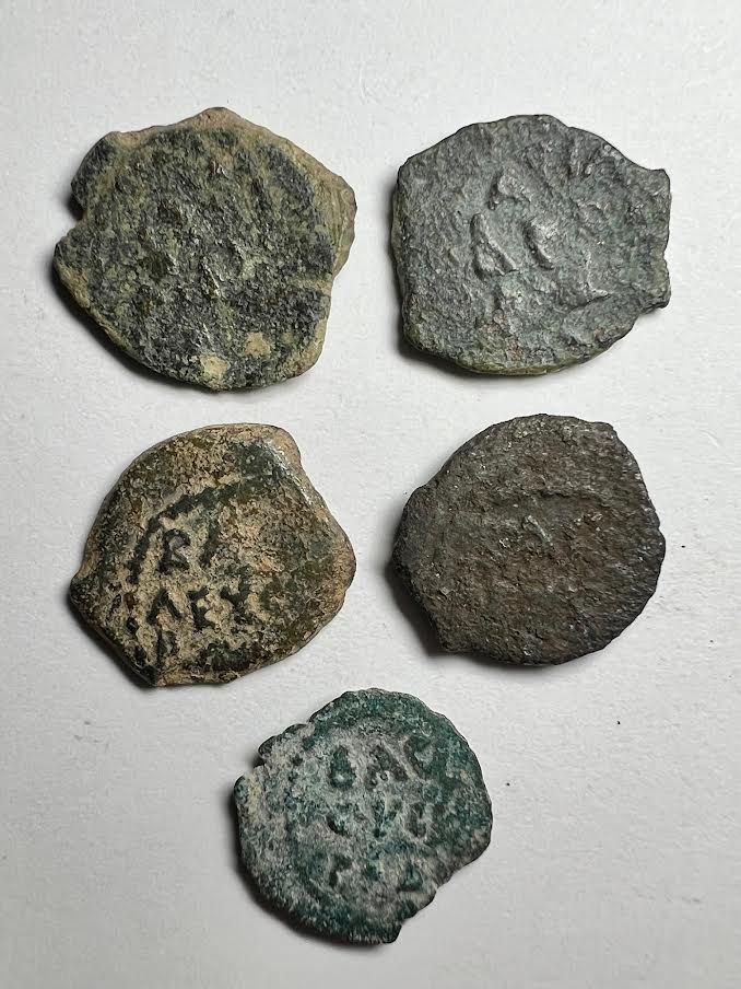 A Lot of 5 Bronze Coins of Herod the Great, 40 – 4 BCE. Obv: Inscr. in dotted frame. Rev: 