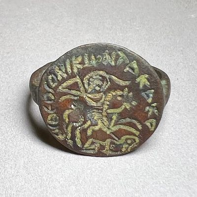 A Christian Bronze Ring Depicting the Sacred Horseman Spearing the Evil. 4th - 5th century CE. 