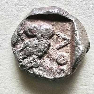 Athena, ca 400 BCE (Gaza mint). Silver Hemi-Obol, 0.31 gr; 6.6 mm. Obv: Head of Athena to r 