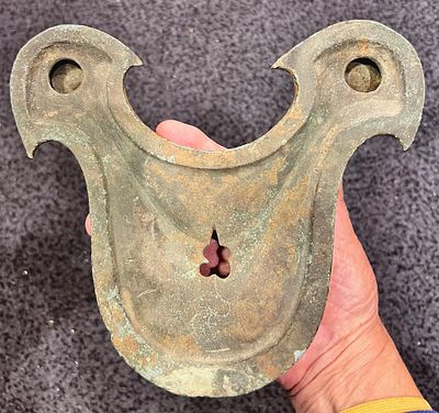 A Very Large Bronze Oil Lamp for 2 Flames. Early Roman Period, 2nd century CE. 23 cm in diam. 