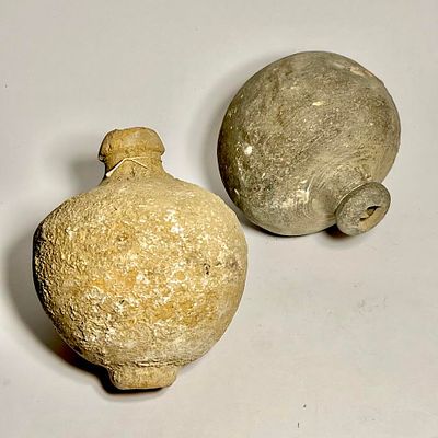 A Lot of 2 Terracotta Mercury Containers. Islamic Period, 12th - 16th century CE. 11.1 and 9.2 