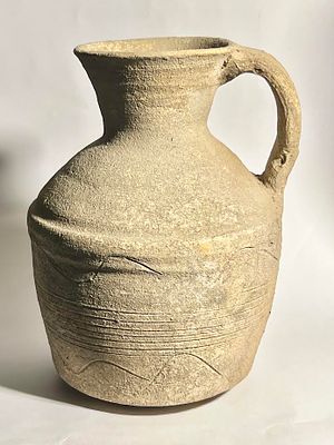 A Terracotta Jug. Islamic Period, 8th - 12th century CE. 19.5 cm high. In very good condition. 