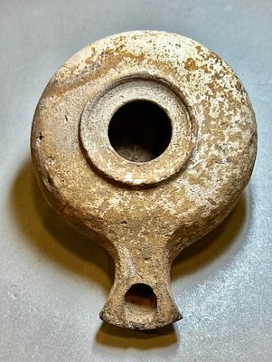 A Large Herodian Terracotta Oil Lamp, 1st century CE. 11.2 cm. In very good condition. Ex 